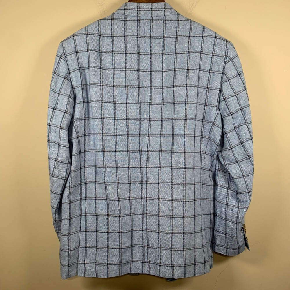 Stafford Classic Fit Linen Blend Blue Windowpane Blazer Size 46Reg - Picture 2 of 12